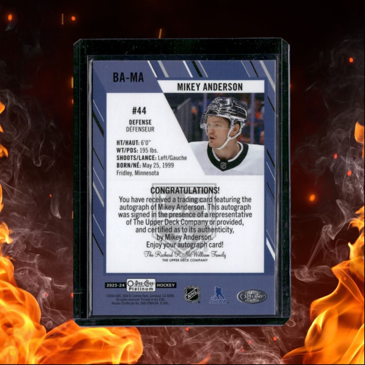 2023-24 O-Pee-Chee Platinum Mikey Anderson Blue Rainbow Auto #BA-MA