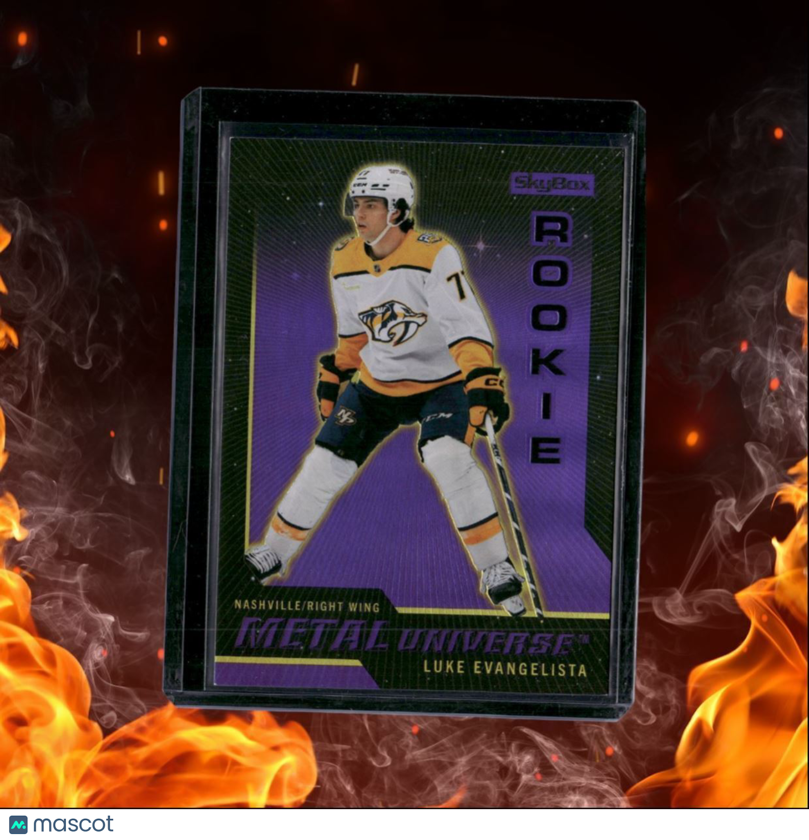 2023-24 SkyBox Metal Universe Luke Evangelista Retro Purple Spectrum Rookie