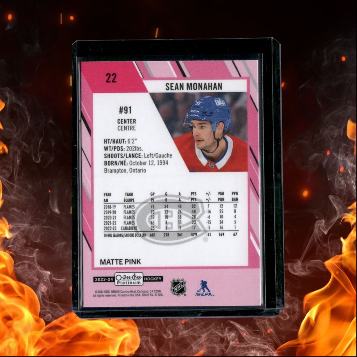 2023-24 O-Pee-Chee Platinum Sean Monahan Matte Pink #22