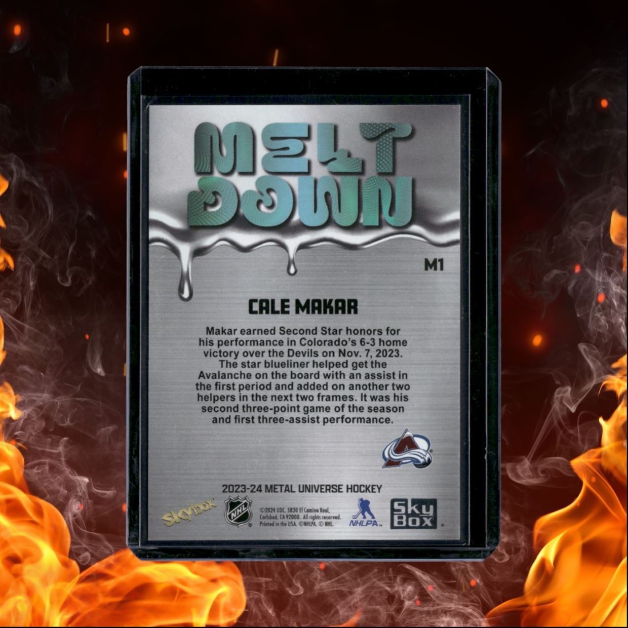 2023-24 SkyBox Metal Universe Cale Makar Meltdown #M1