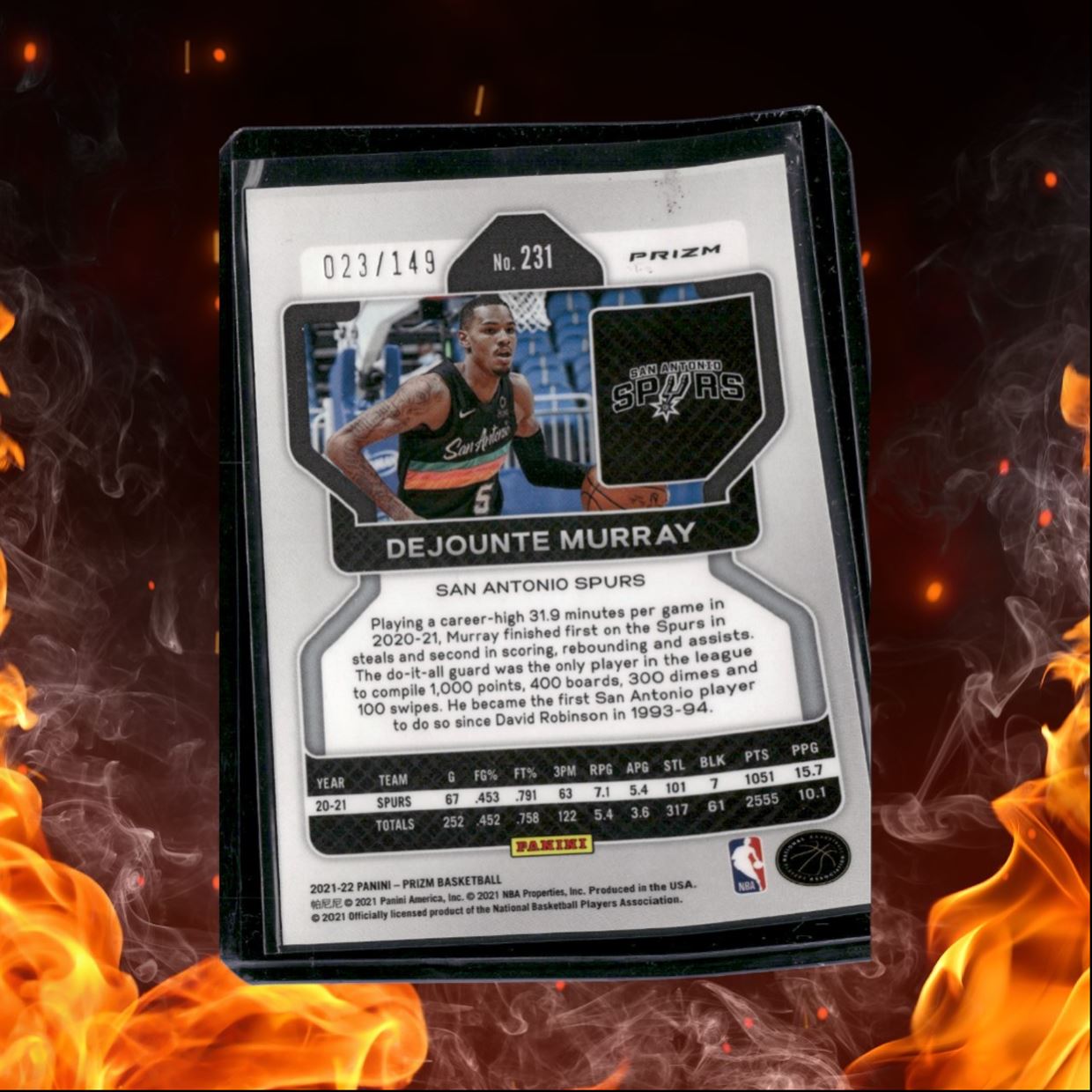 2021-22 Panini Prizm Dejounte Murray Purple Cracked Ice Prizm 023/149 #231