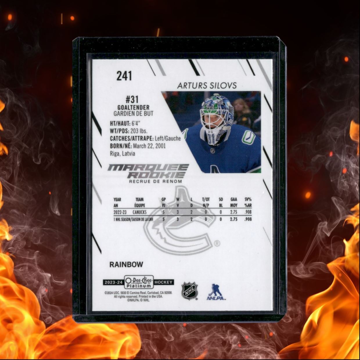 2023-24 O-Pee-Chee Platinum Arturs Silovs Marquee Rainbow Rookie #241