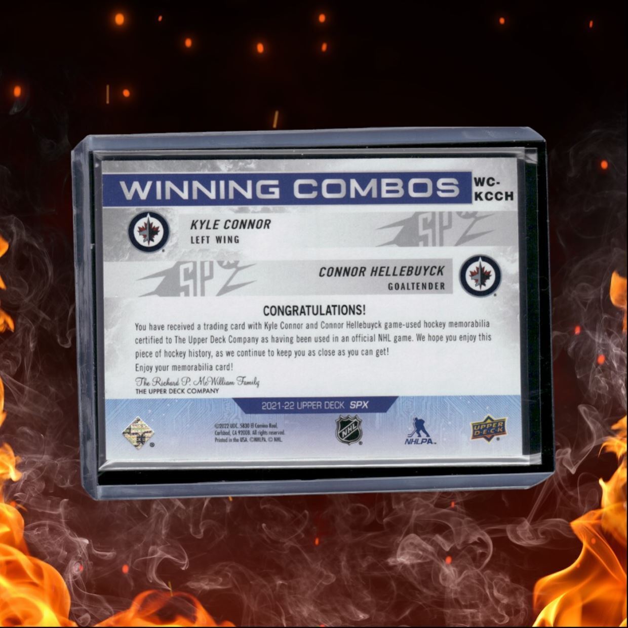 2021-22 Upper Deck SPx Hellebuyck / Connor Winning Combos Dual Jersey #WC-KCCH
