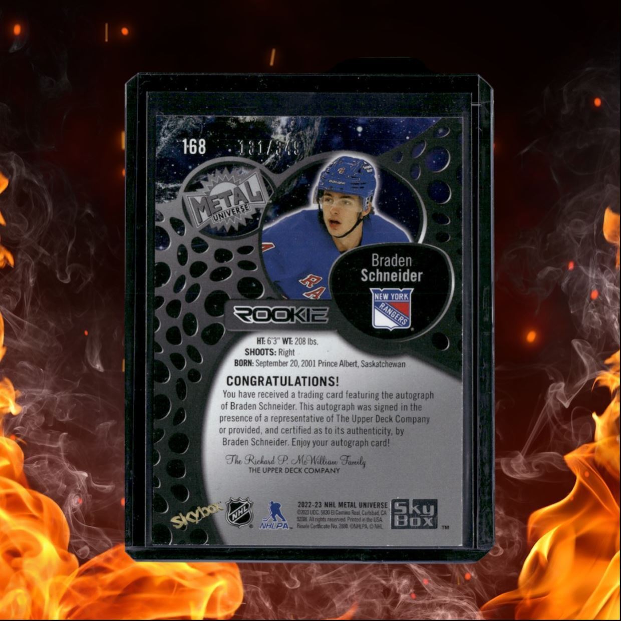 2022-23 Skybox Metal Universe Braden Schneider Silver Spectrum Rookie Auto