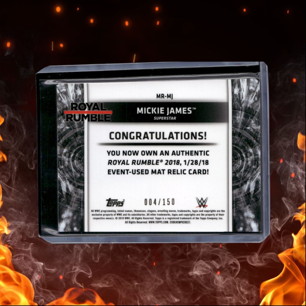 2018 Topps WWE Mickie James Event Used Mat Relic Royal Rumble Green 004/150