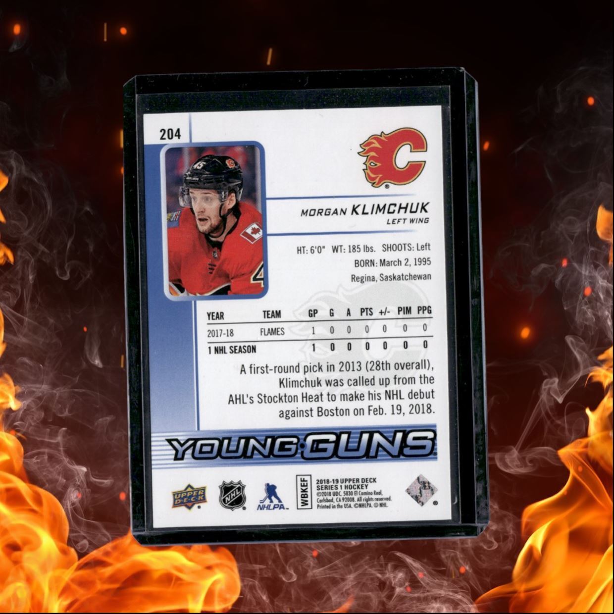2018-19 Upper Deck Young Guns Morgan Klimchuk Silver Foil Young Guns Rookie #204