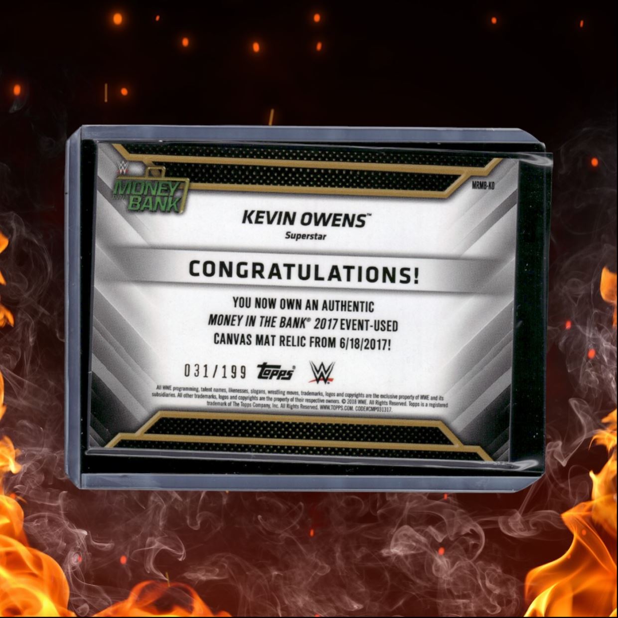 2018 Topps WWE Kevin Owens Event-Used Mat Relic Money in the Bank 031/199