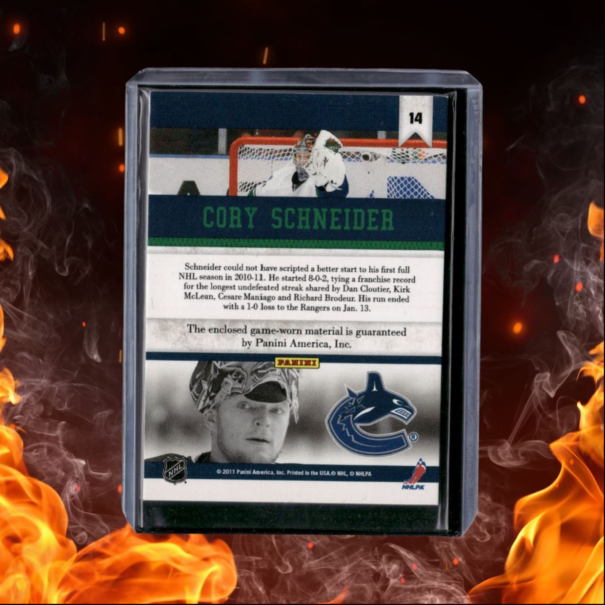 2010-11 Panini All Goalies Cory Schneider Stopper Sweaters Jersey #14
