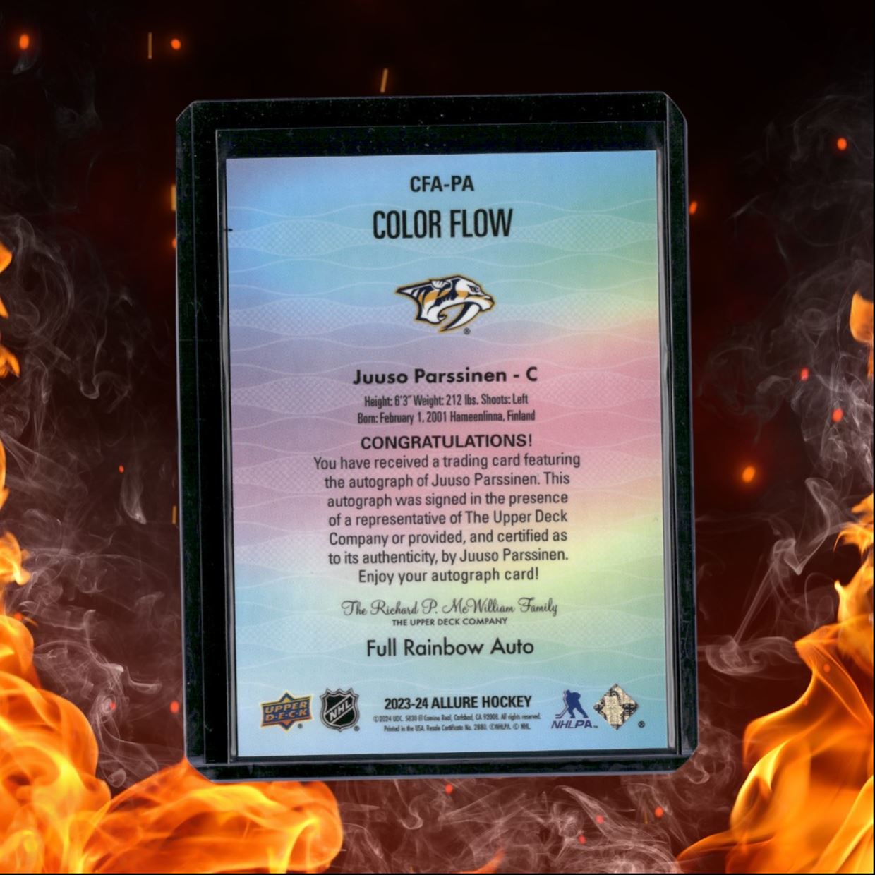 2023-24 Upper Deck Allure Juuso Parssinen Full Rainbow Auto #CFA-PA