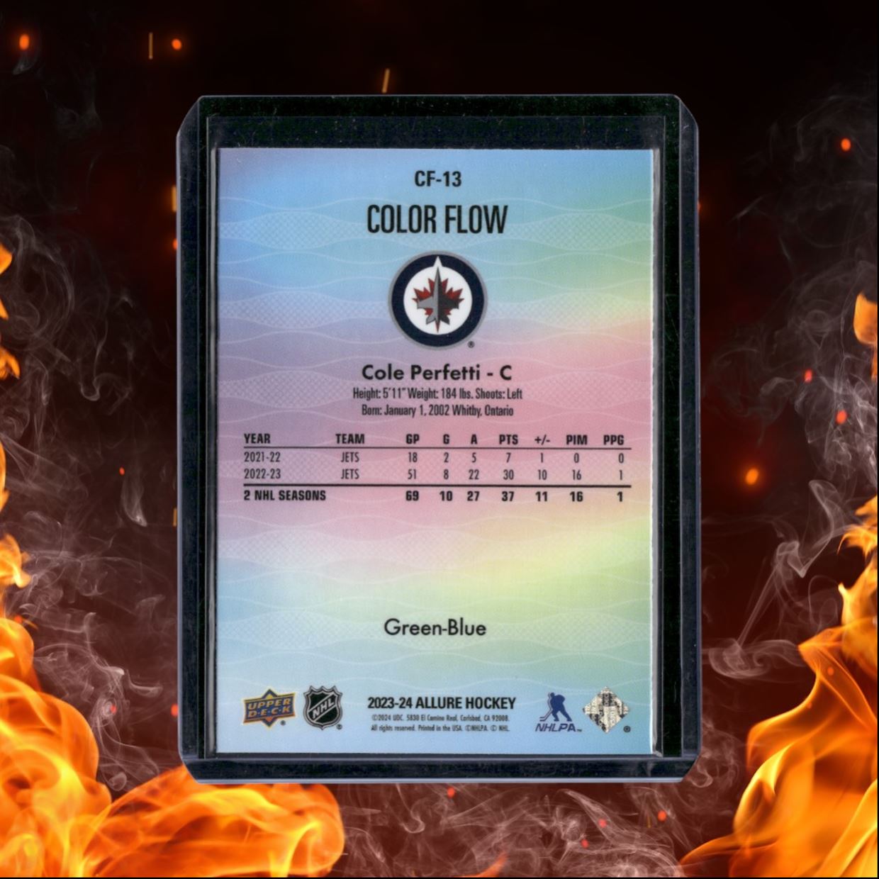 2023-24 Upper Deck Allure Cole Perfetti Color Flow Green - Blue #CF-13