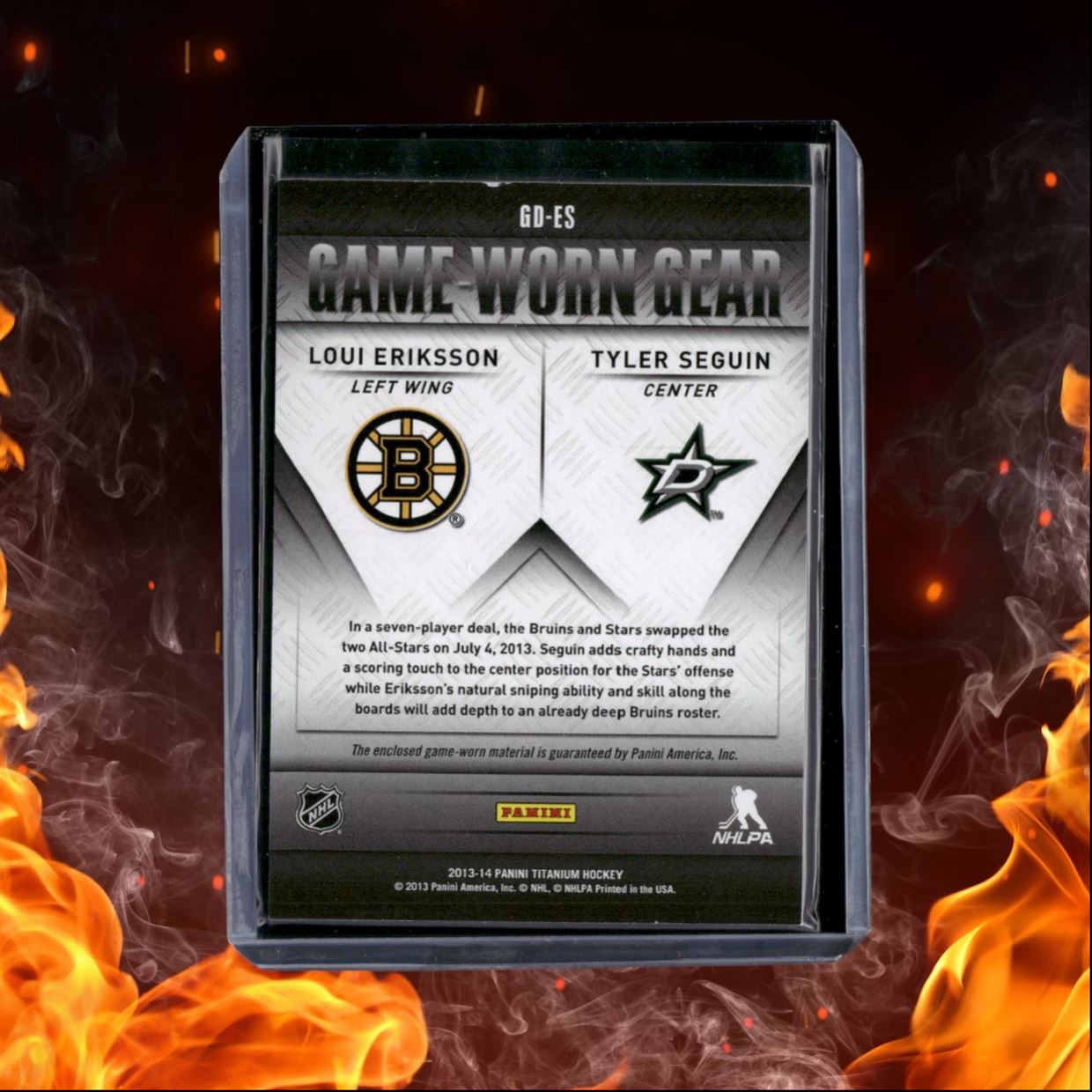2013-14 Panini Titanium Loui Eriksson / Tyler Seguin Game Worn Gear Dual Jersey