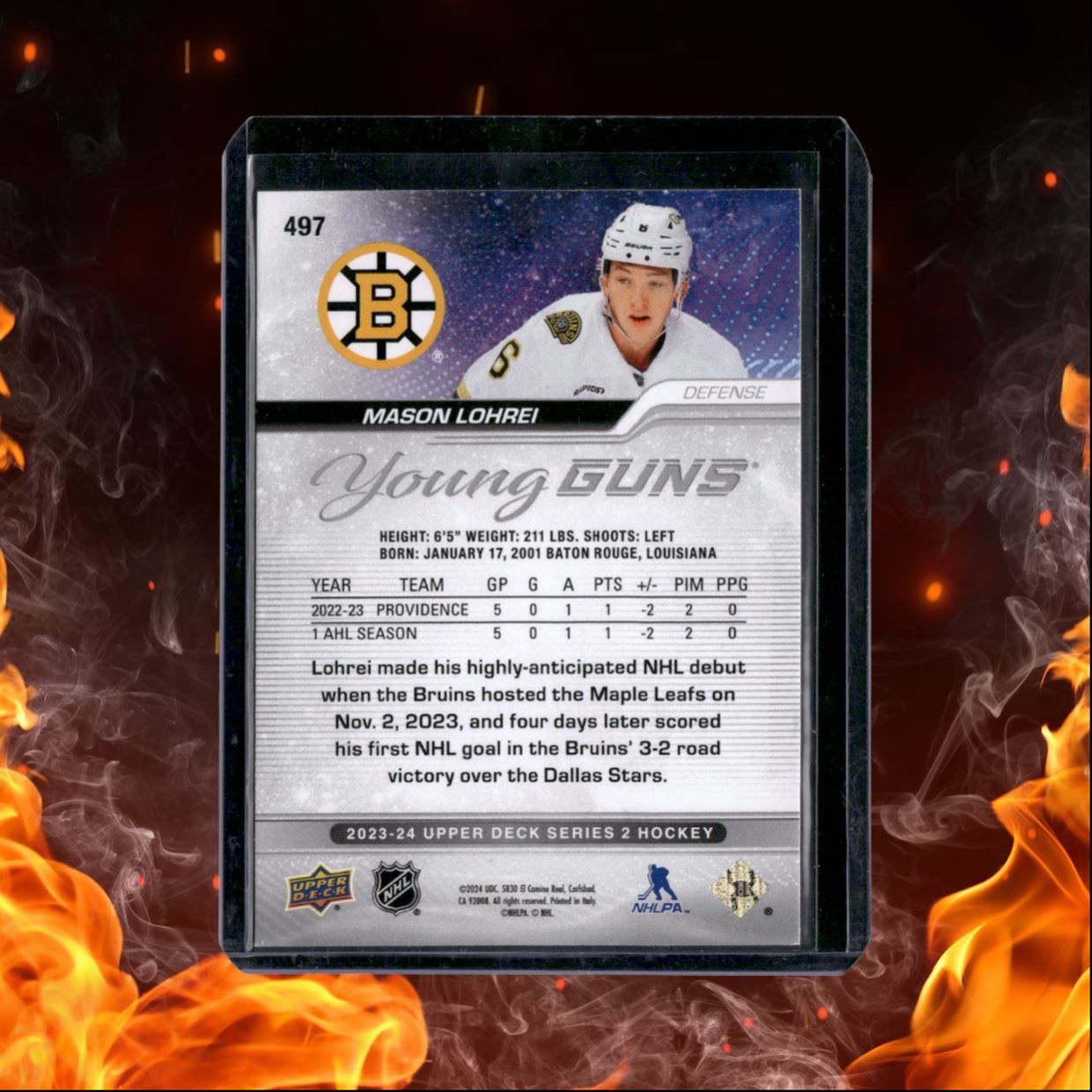 2023-24 Upper Deck Mason Lohrei Young Guns (B) Rookie #497