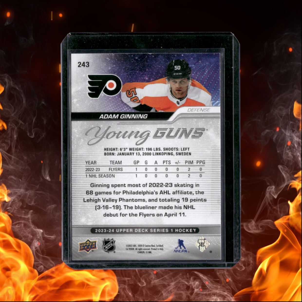2023-24 Upper Deck Adam Ginning Outburst Silver Young Guns Rookie #243