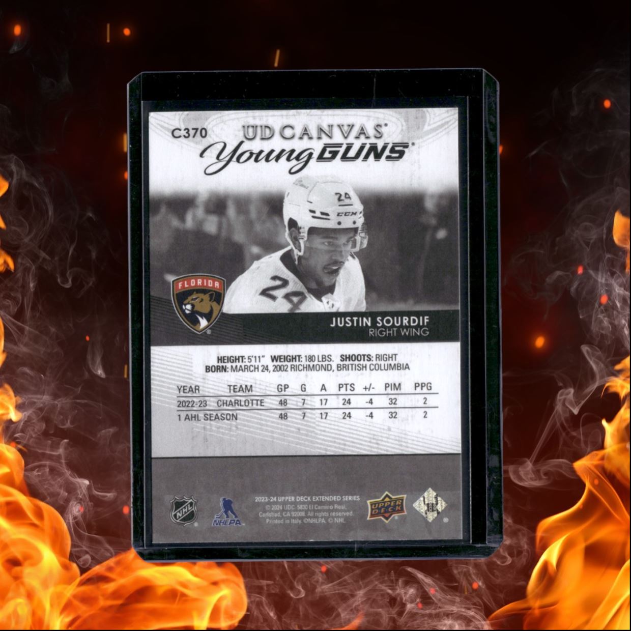 2023-24 Upper Deck Justin Sourdif Black and White Canvas Young Guns Rookie #C370