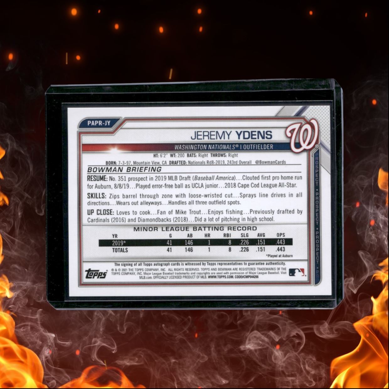 2021 Bowman Jeremy Ydens 1st Prospect Auto #PAPR-JY