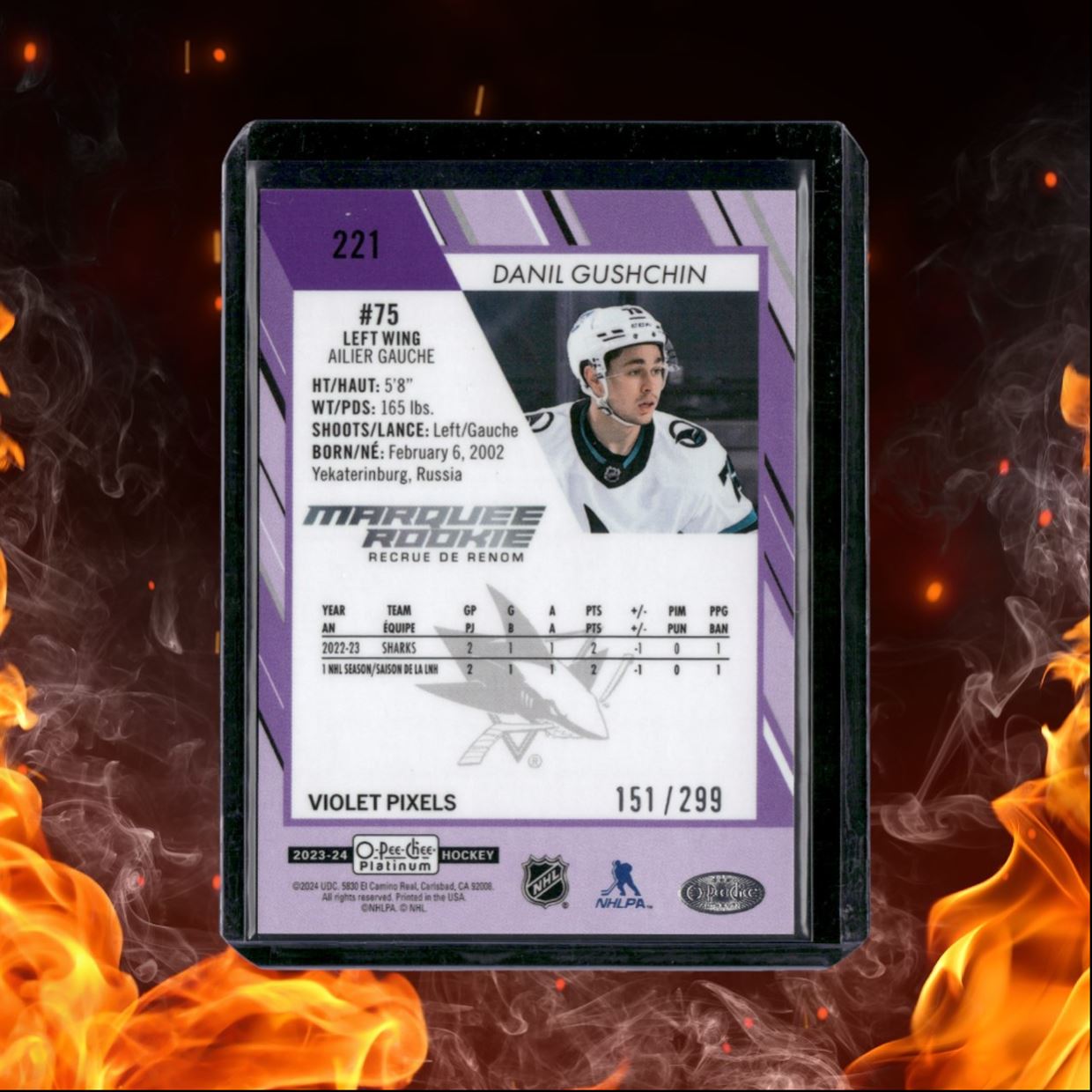 2023-24 O-Pee-Chee Platinum Danil Gushchin Violet Pixels Marquee Rookie 151/299