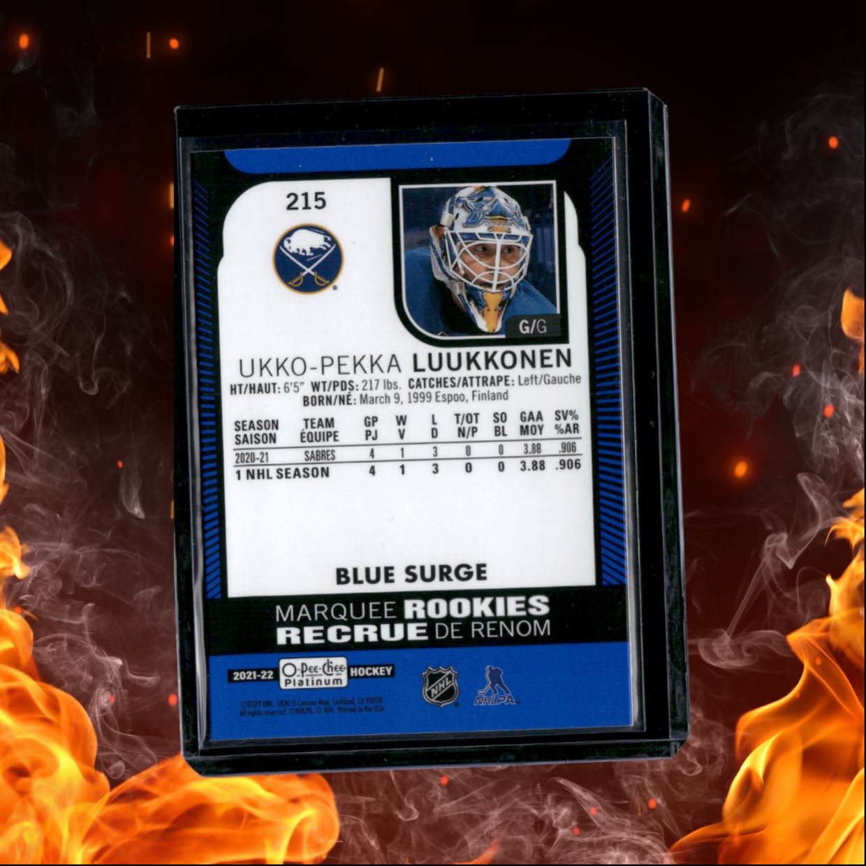 2021-22 O-Pee-Chee Platinum Ukko-Pekka Luukkonen Blue Surge Rookie #215