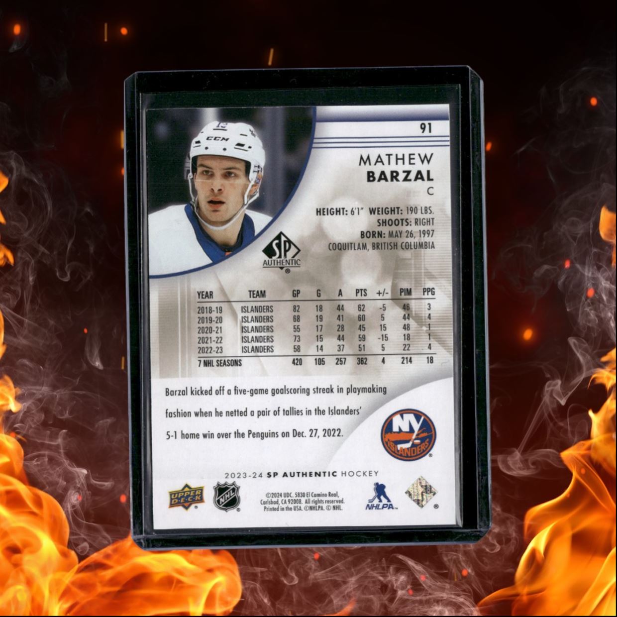2023-24 SP Authentic Mathew Barzal Limited Gold 40/99 #91
