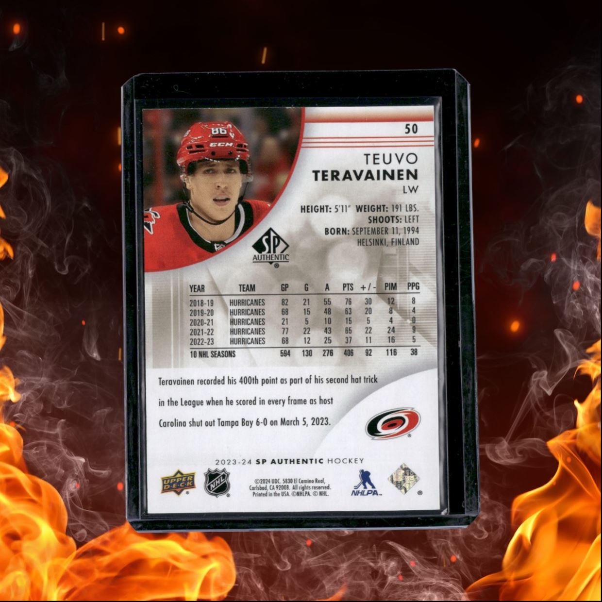 2023-24 SP Authentic Teuvo Teravainen Gold Limited Auto 28/99 #50