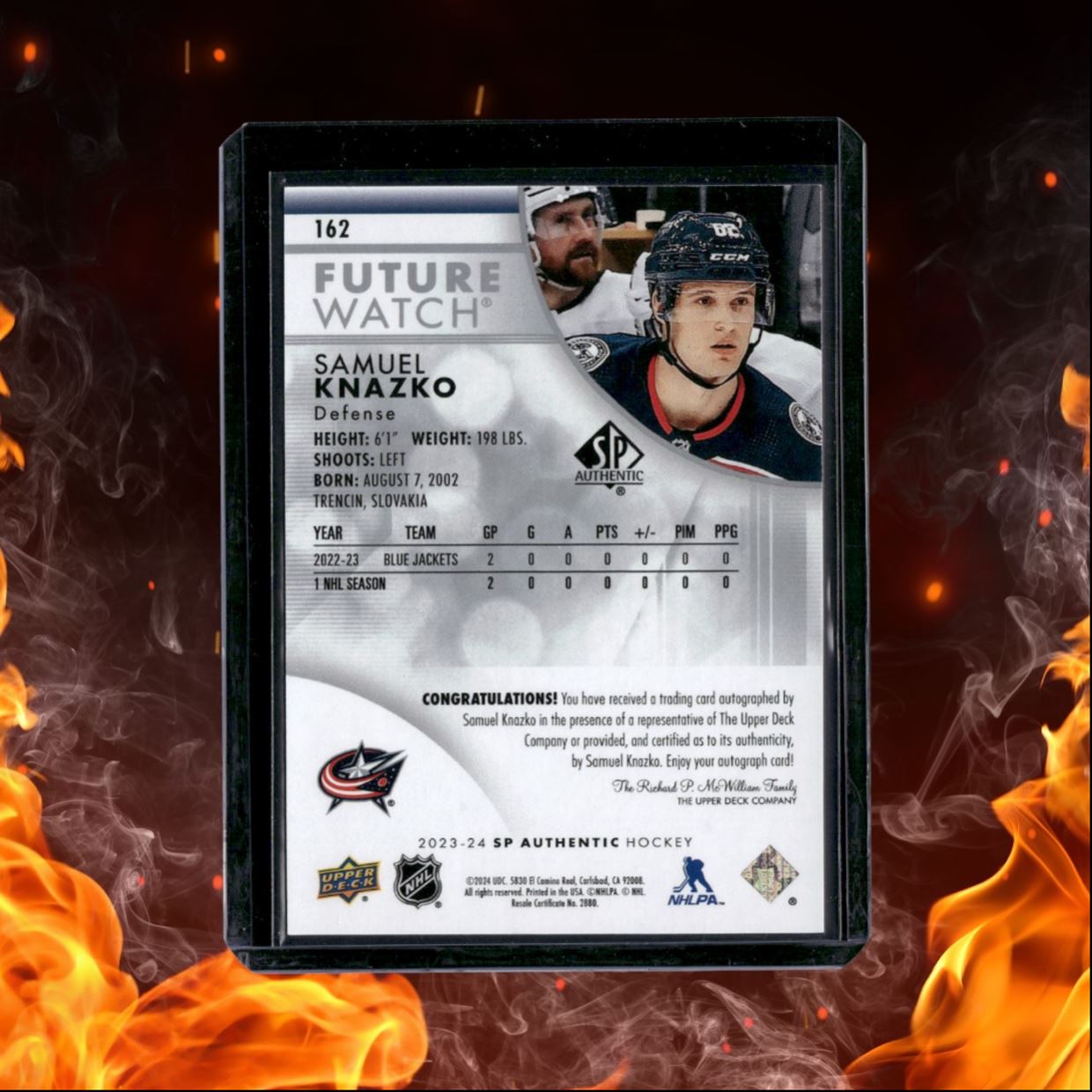 2023-24 SP Authentic Samuel Knazko Future Watch Rookie Auto 706/999 #162