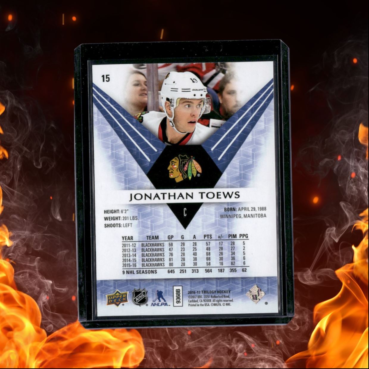 2016-17 Upper Deck Trilogy Jonathan Toews Blue Rainbow Foil 159/849 #15