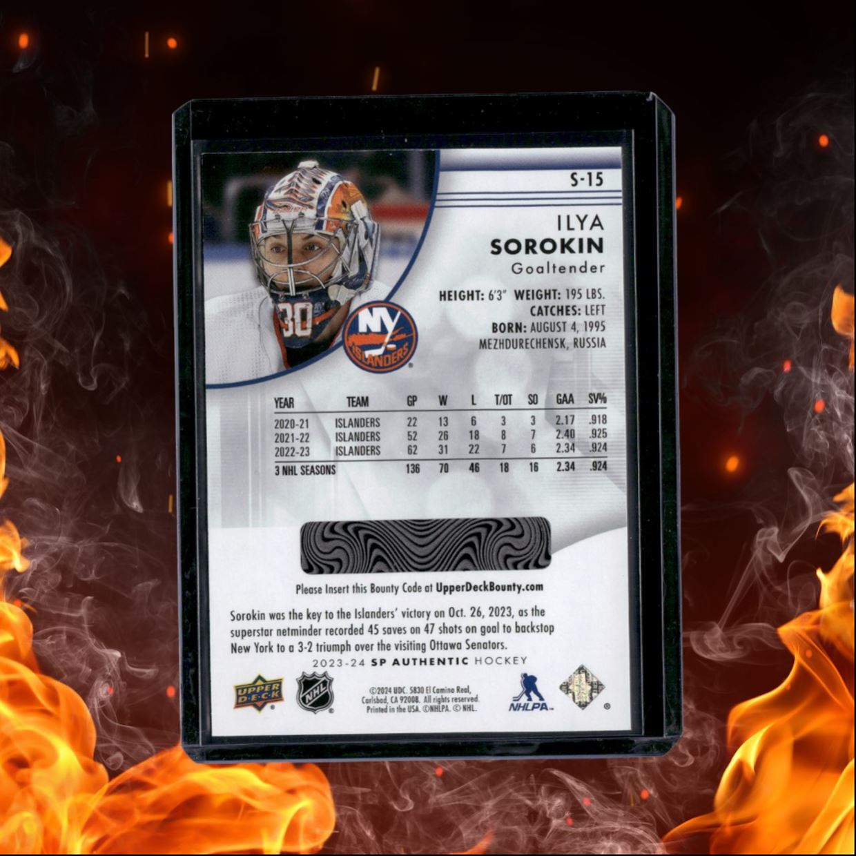 2023-24 SP Authentic Ilya Sorokin Spectrum FX #S-15