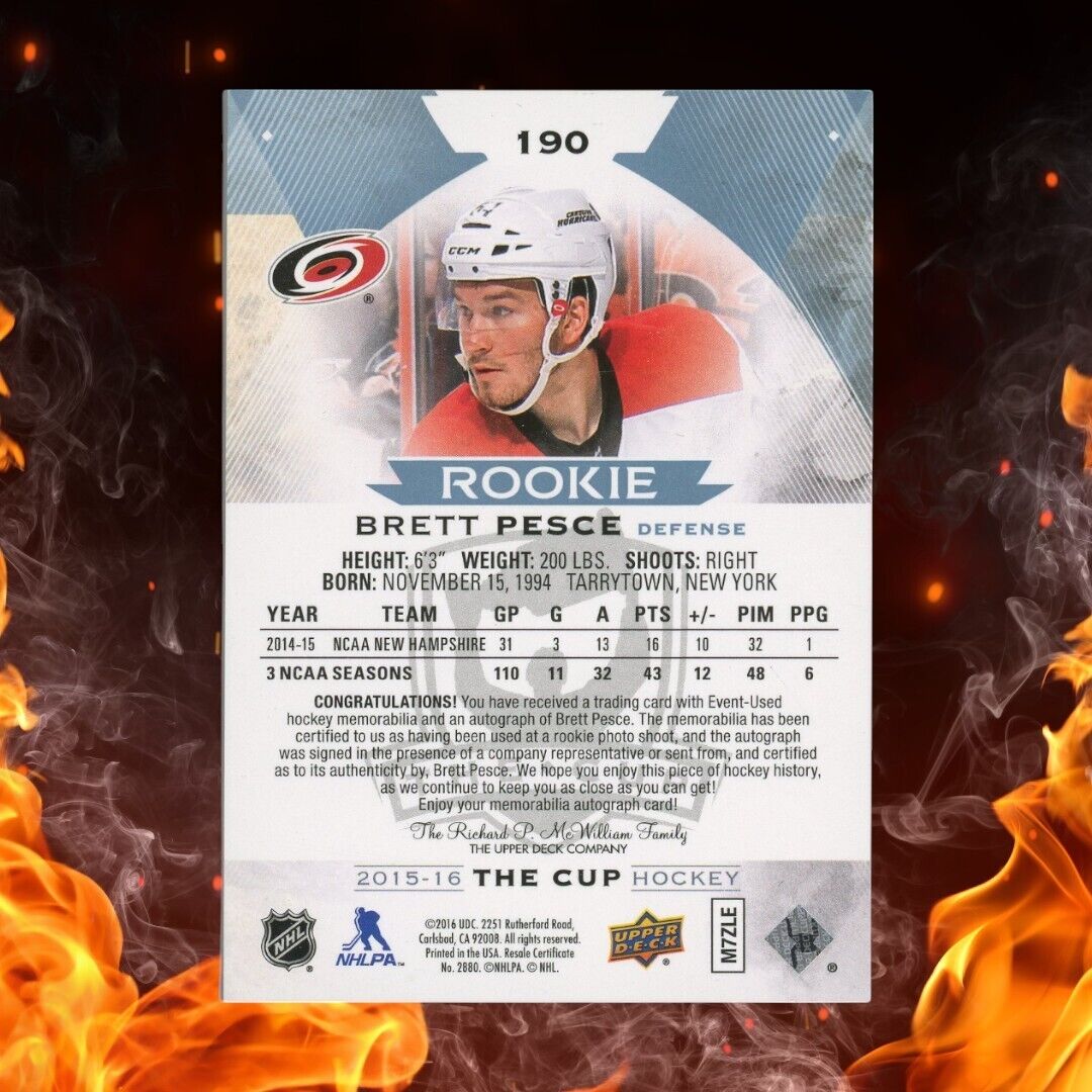 2015-16 Upper Deck The Cup BRETT PESCE Rookie Patch Auto /249 #190