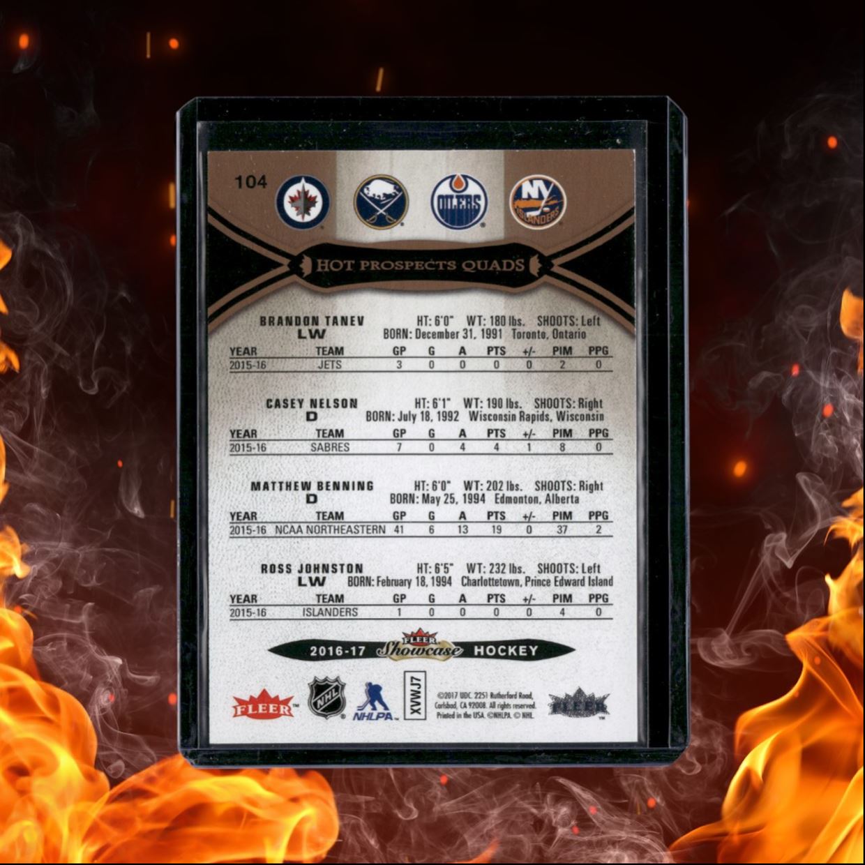 2016-17 Fleer Showcase Tanev / Nelson / Benning / Johnston Hot Prospects Quads