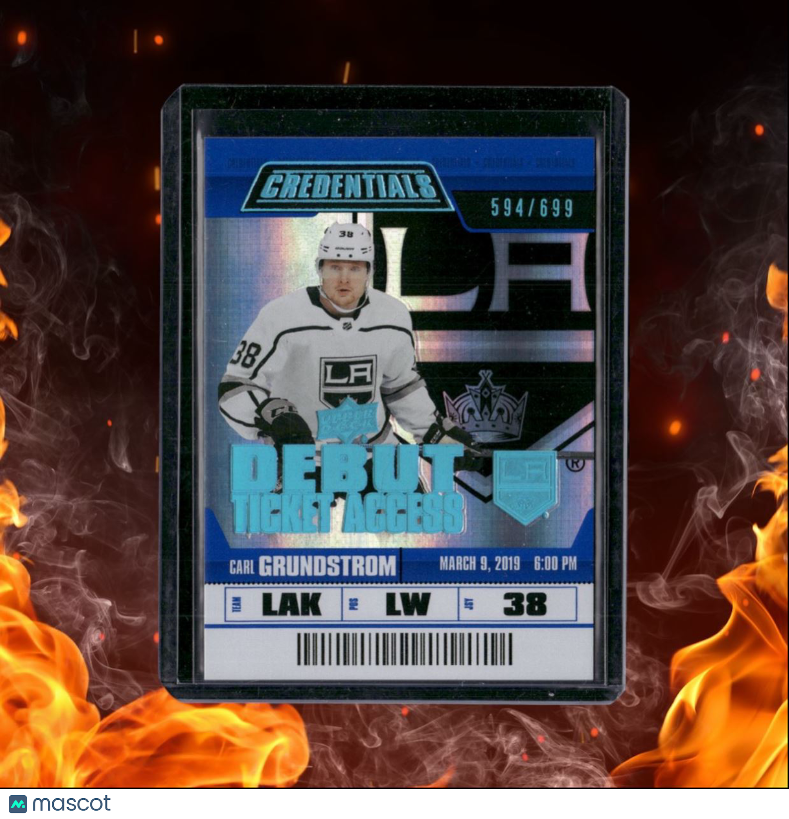 2019-20 Upper Deck Credentials Carl Grundstrom Debut Ticket Access Blue Rookie