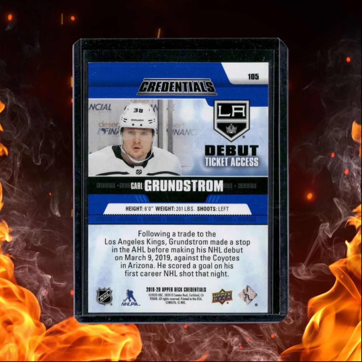 2019-20 Upper Deck Credentials Carl Grundstrom Debut Ticket Access Blue Rookie