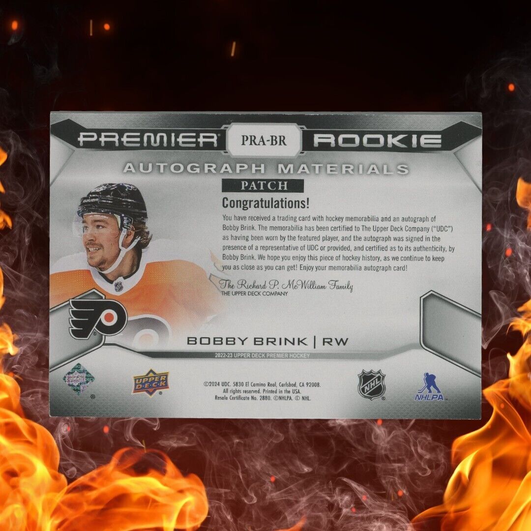 2022-23 Upper Deck Premier BOBBY BRINK Rookie Patch Auto /15 Gold #PRA-BR