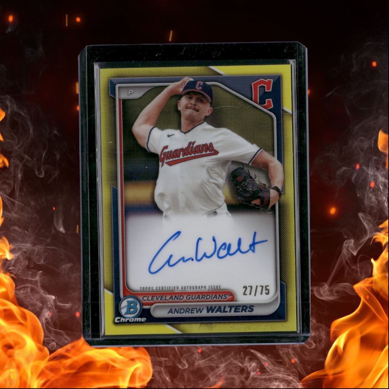 2024 Bowman Chrome Andrew Walters Prospect Yellow Refractor Auto 27/75 #CPA-AW