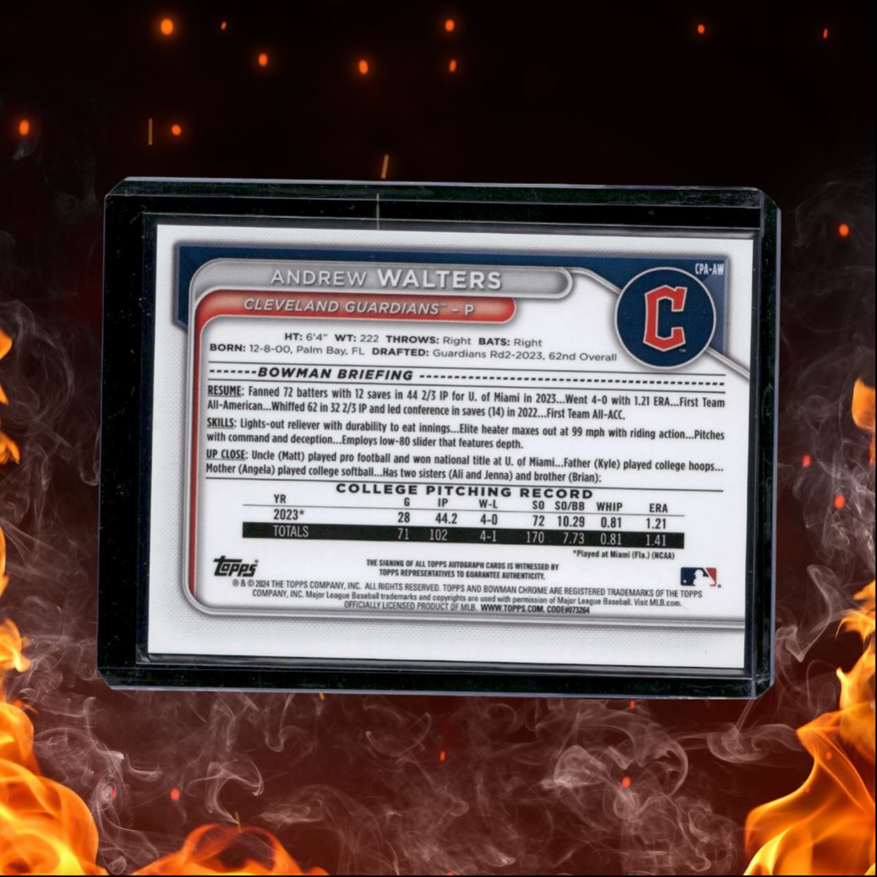 2024 Bowman Chrome Andrew Walters Prospect Yellow Refractor Auto 27/75 #CPA-AW
