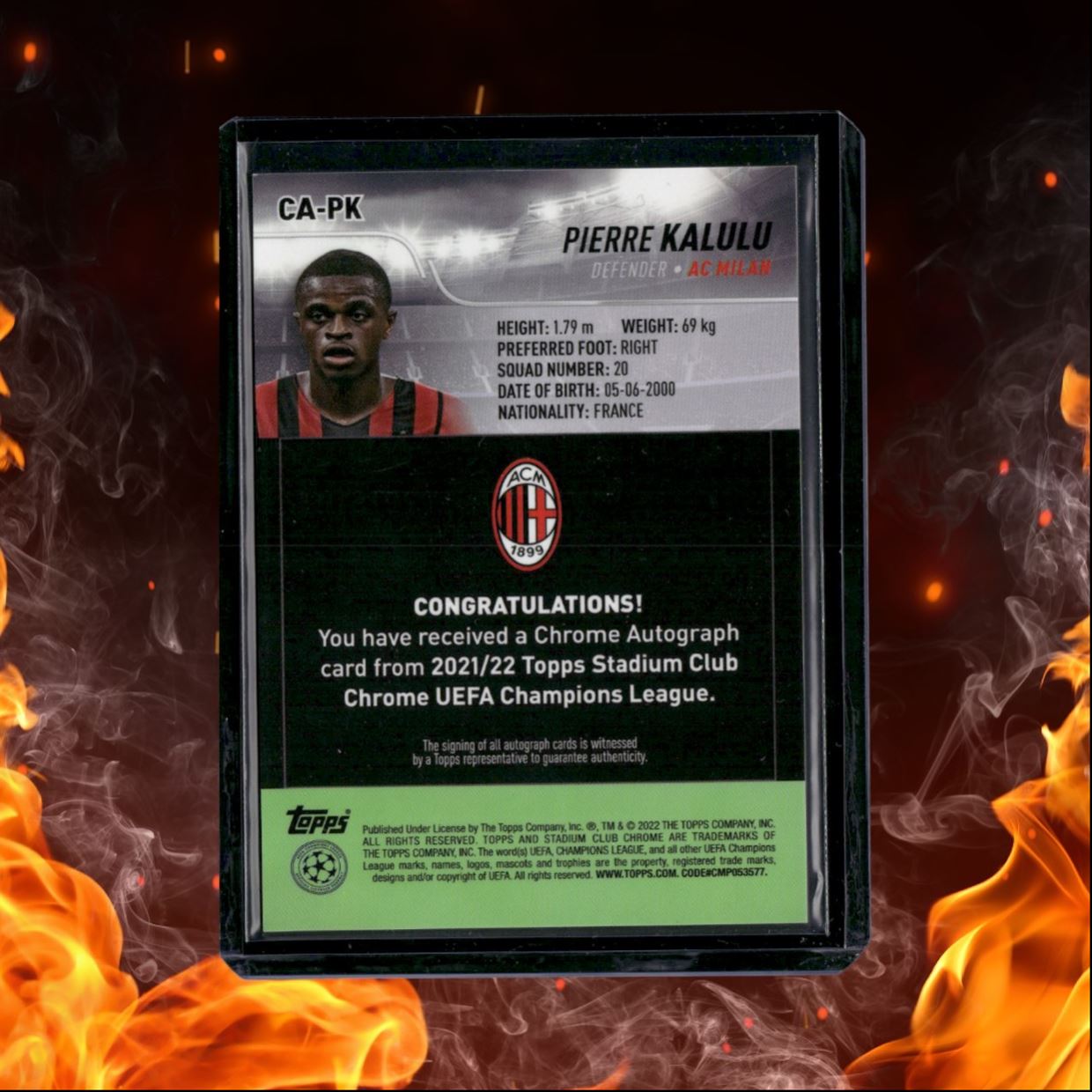 2021 Topps Stadium Club Chrome UCL Pierre Kalulu Rookie Auto #CA-PK