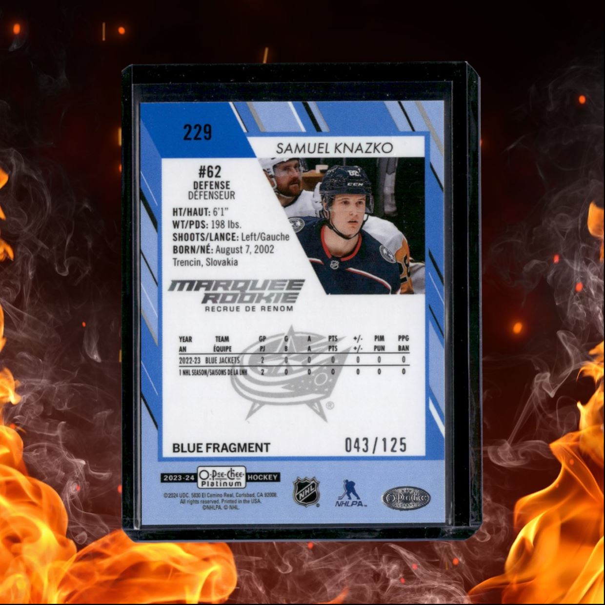 2023-24 O-Pee-Chee Platinum Samuel Knazko Blue Fragments Marquee Rookie 043/125