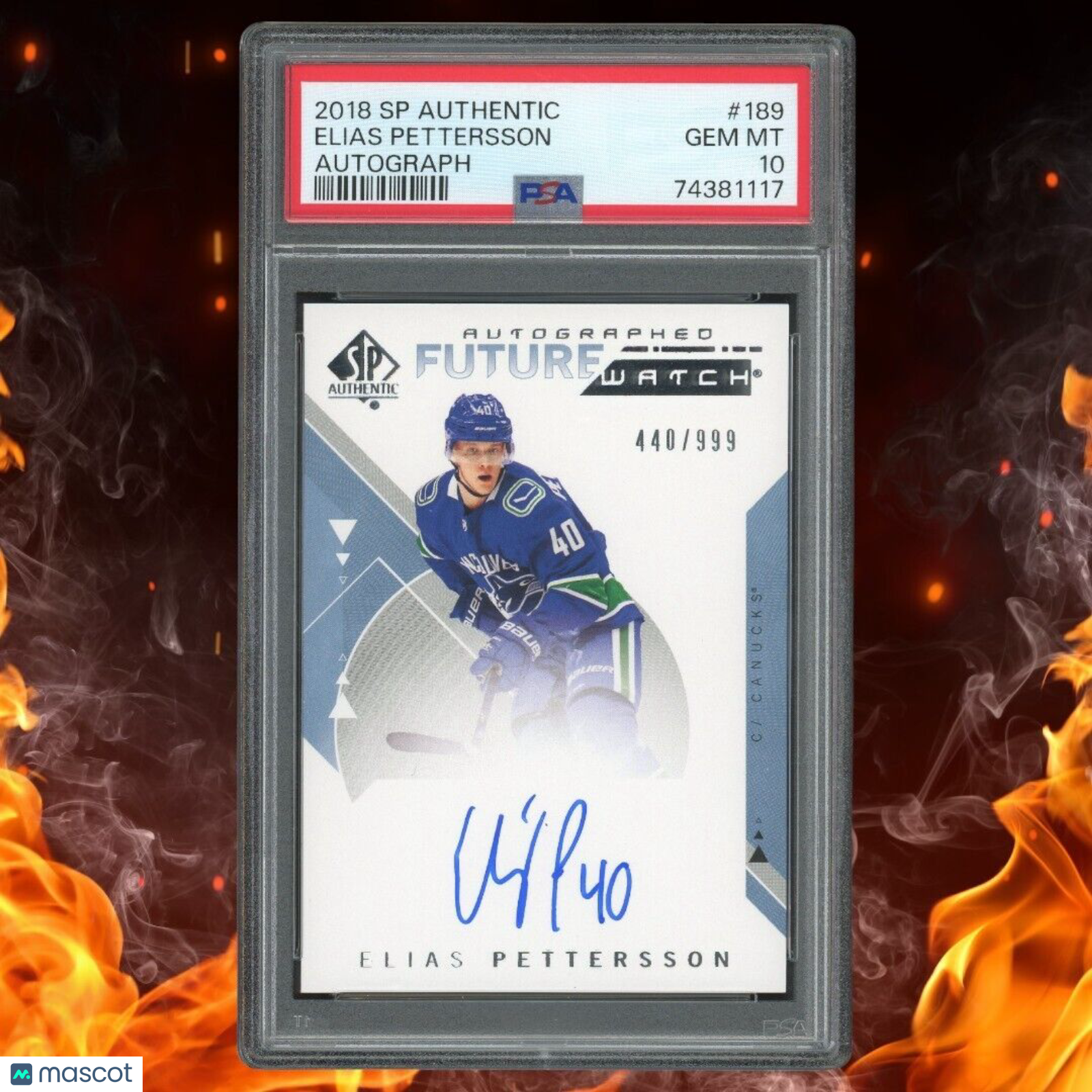 2018-19 SP Authentic ELIAS PETTERSSON Future Watch Auto /999 PSA 10 #189 Rookie