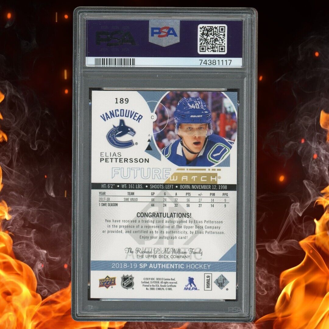 2018-19 SP Authentic ELIAS PETTERSSON Future Watch Auto /999 PSA 10 #189 Rookie