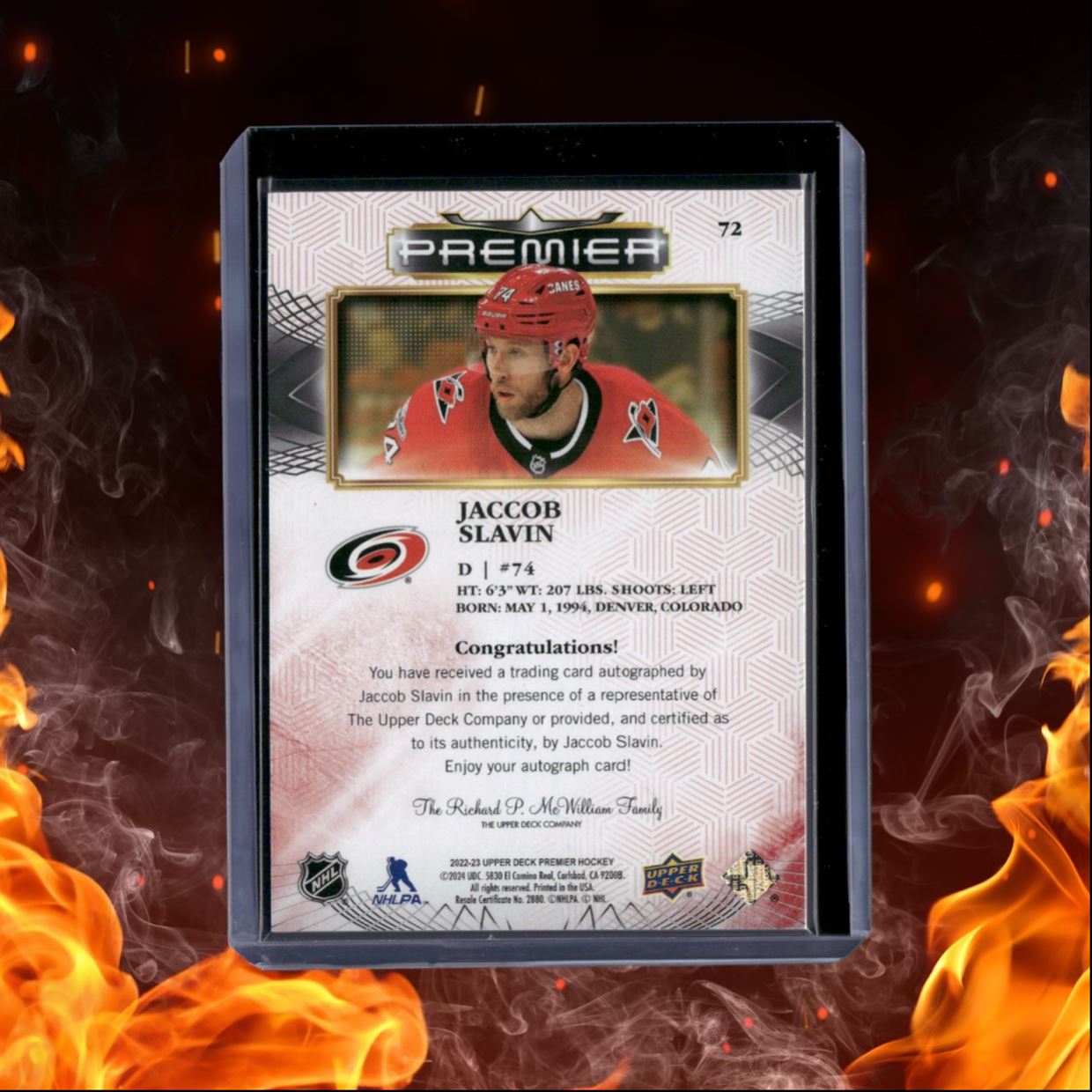 2022-23 Upper Deck Premier Jaccob Slavin Red Auto #72