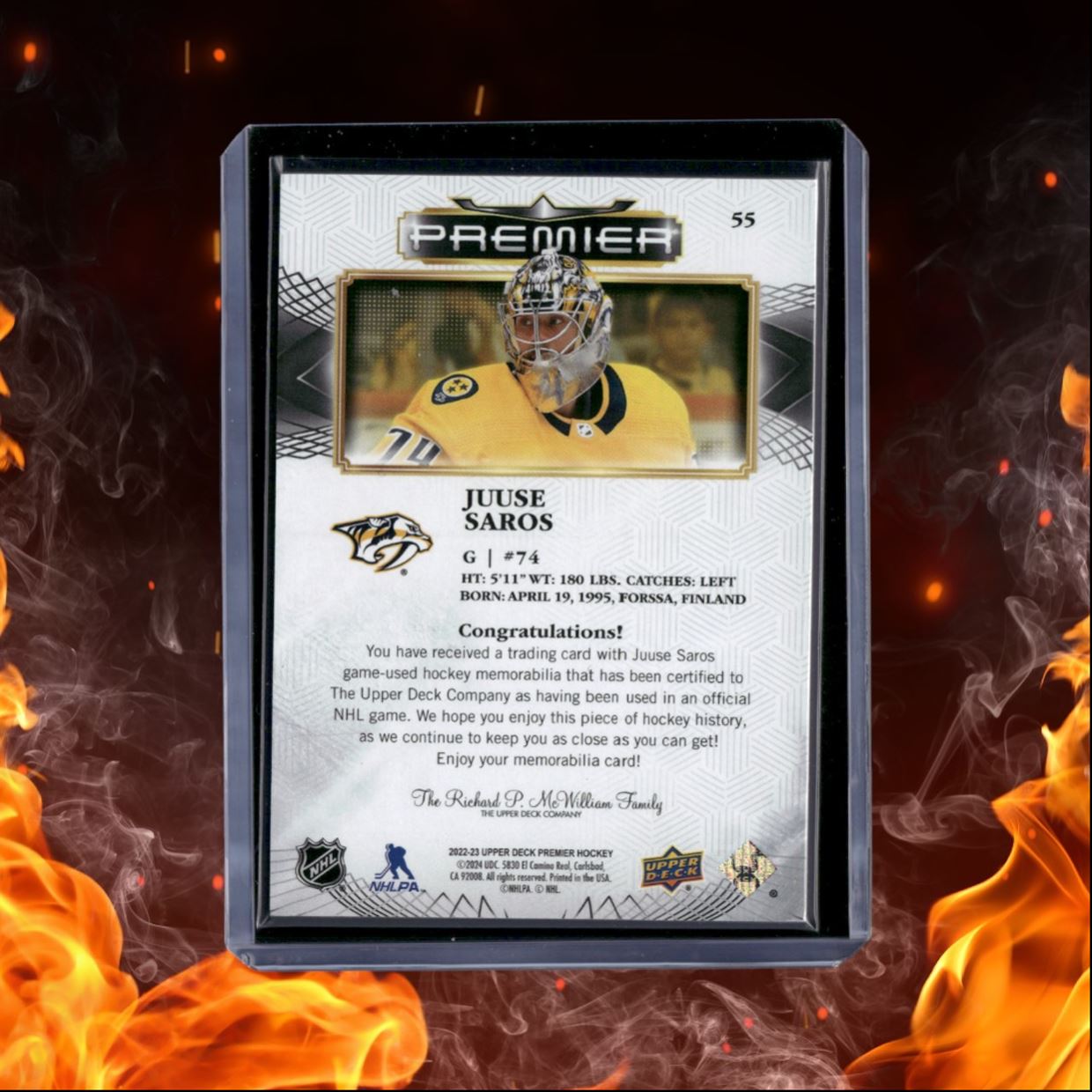 2022-23 Upper Deck Premier Juuse Saros Jersey #55