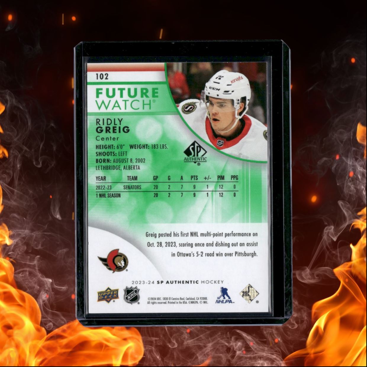 2023-24 SP Authentic Ridly Greig Future Watch Limited Green Rookie 165/199 #102