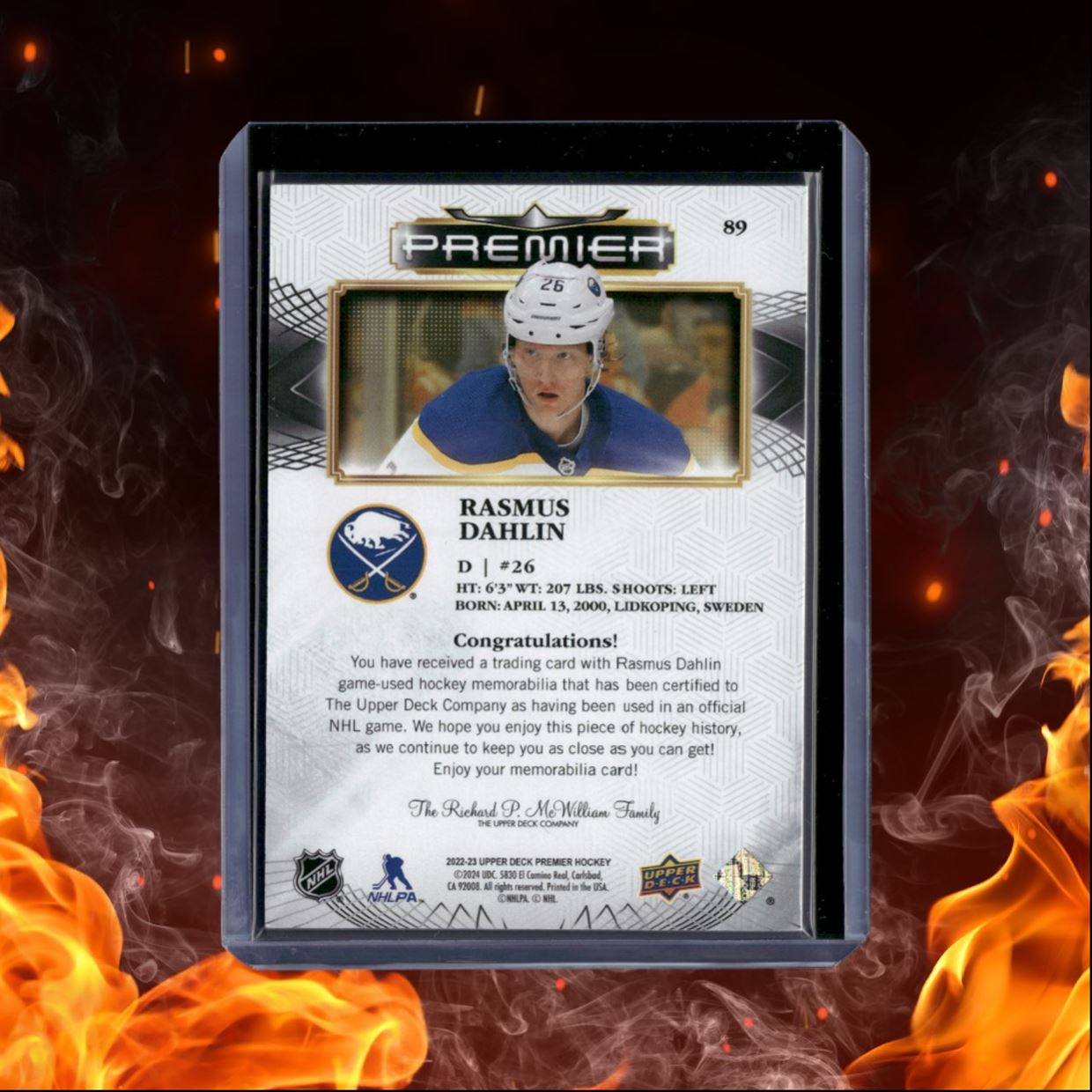 2022-23 Upper Deck Premier Rasmus Dahlin Jersey #89