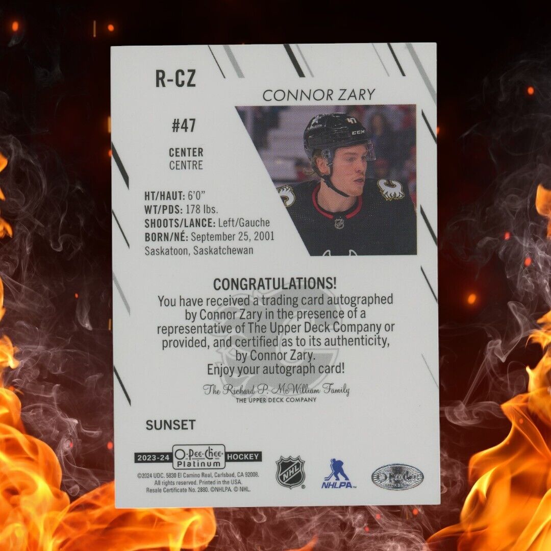 2023-24 O-Pee-Chee Platinum CONNOR ZARY Marquee Rookie Auto Sunset SP #R-CZ