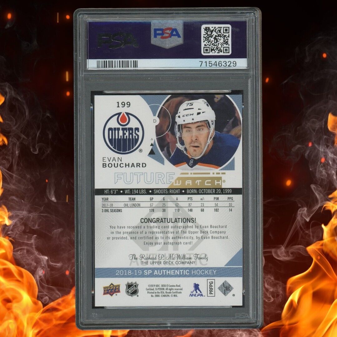 2018-19 SP Authentic EVAN BOUCHARD Future Watch Auto /999 PSA 10 #199 Rookie