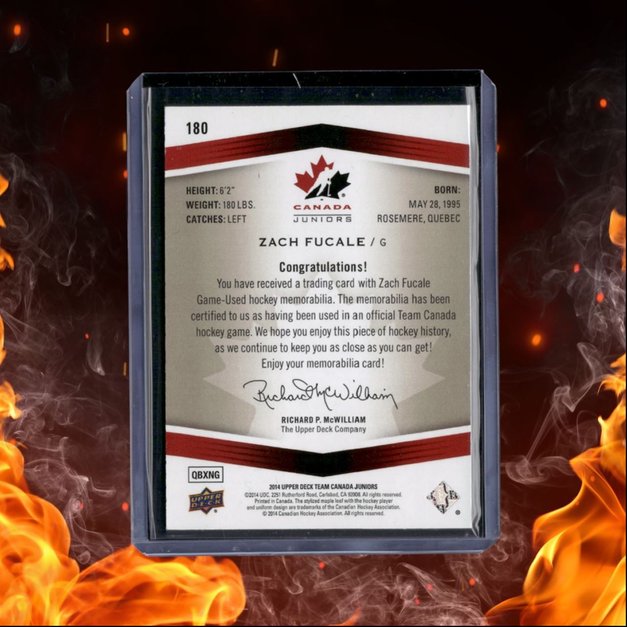 2014-15 Upper Deck Team Canada Juniors Zach Fucale Jersey Gold Game-Worn 11/31