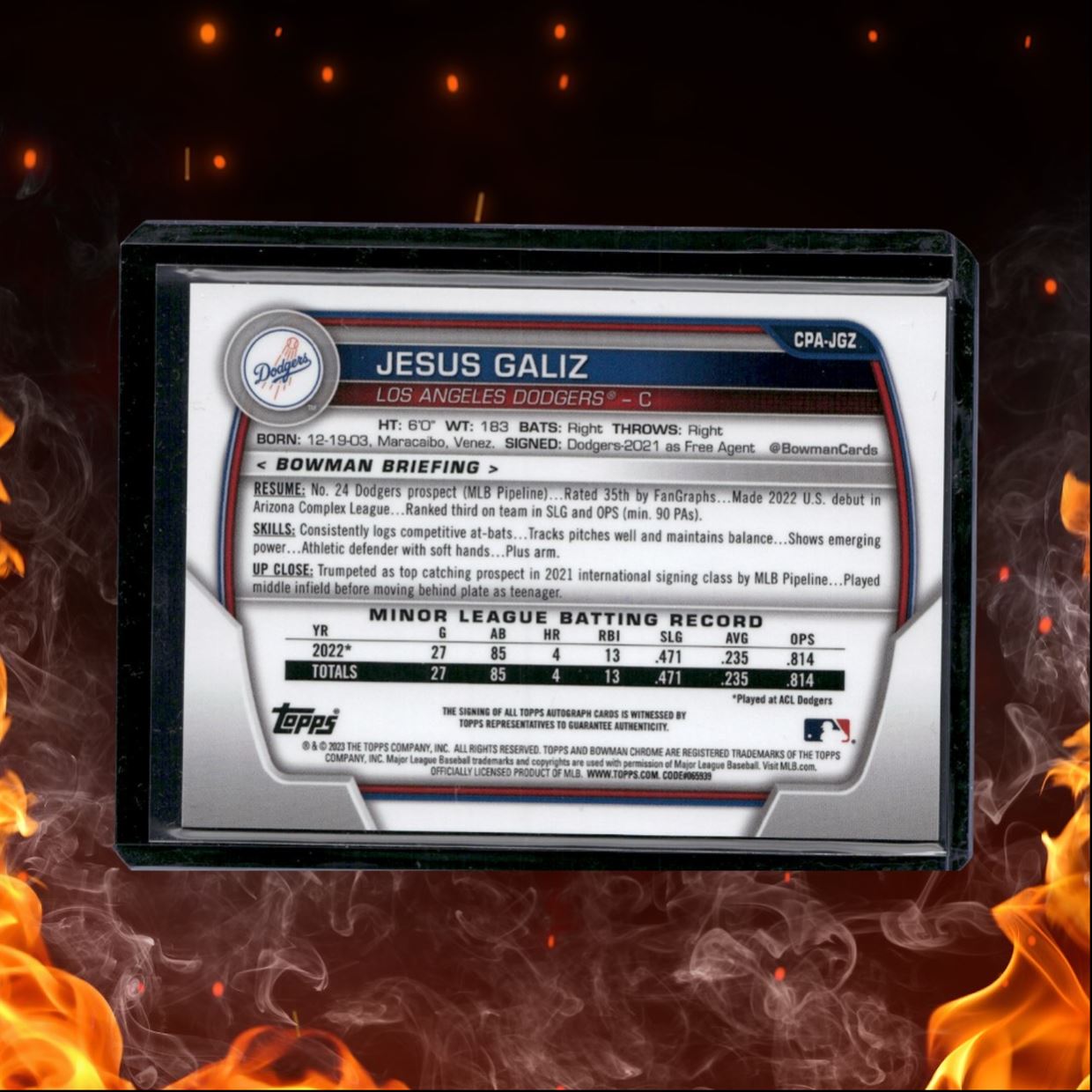 2023 Bowman Chrome Jesus Galiz 1st Prospect Purple Refractor Auto 061/250