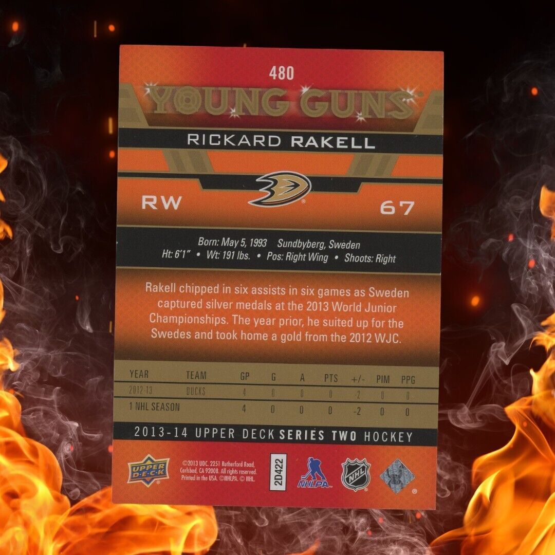 2013-14 Upper Deck RICKARD RAKELL Young Guns /100 UD Exclusives #480