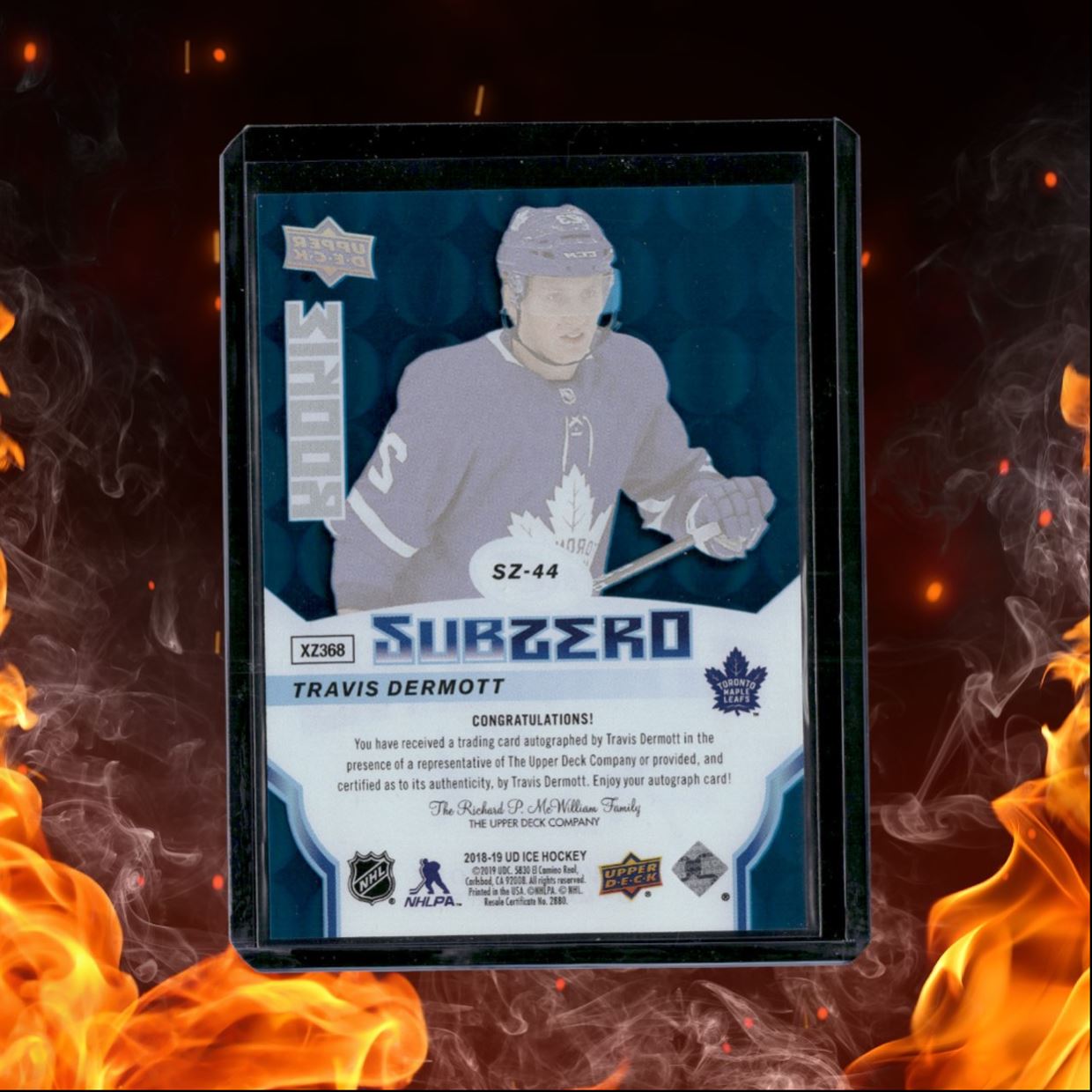 2018-19 Upper Deck Ice Travis Dermott SubZero Blue Rookie Auto #SZ-44