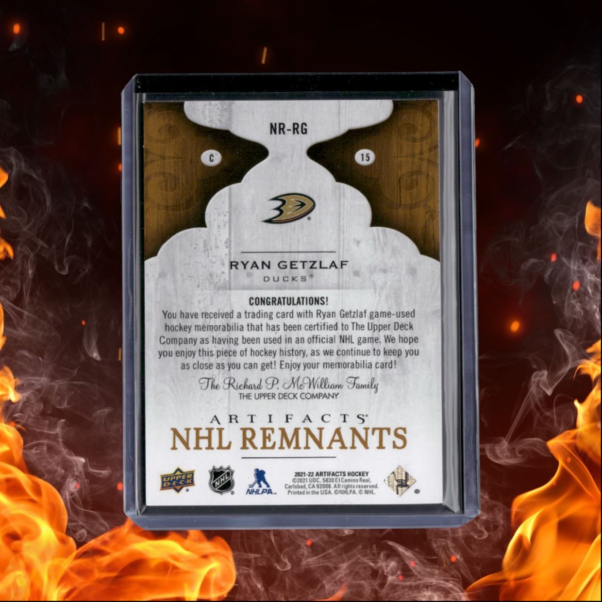 2021-22 Upper Deck Artifacts Ryan Getzlaf NHL Remnants Jersey #NR-RG