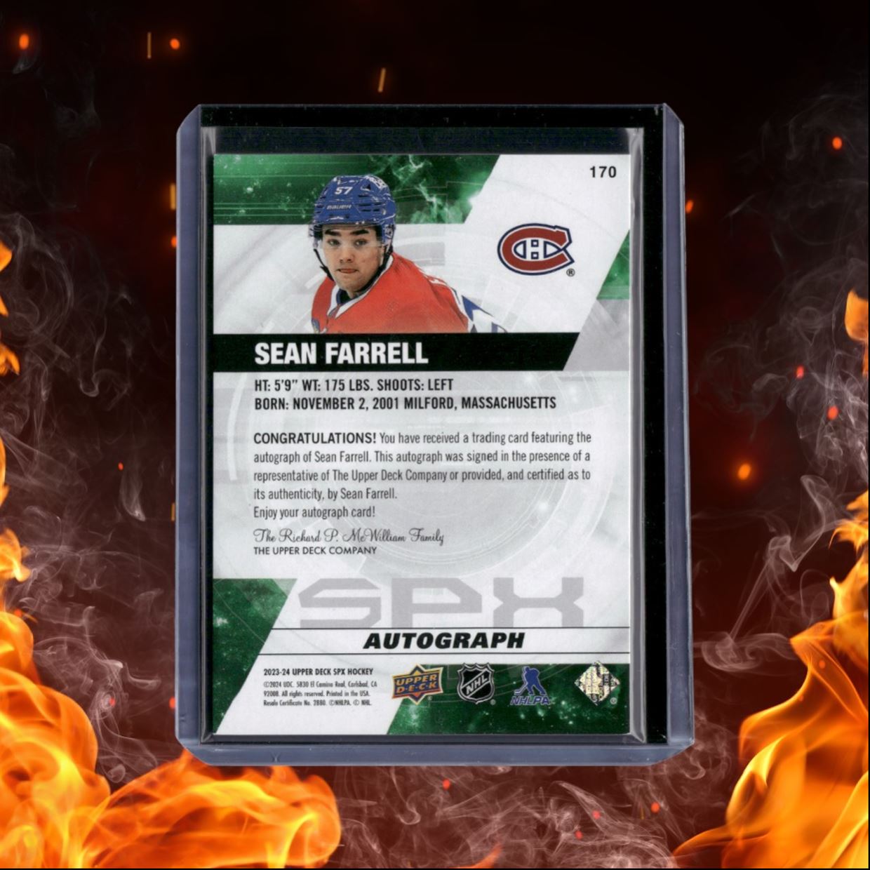 2023-24 Upper Deck SPx Sean Farrell Gold Rookie Auto #170