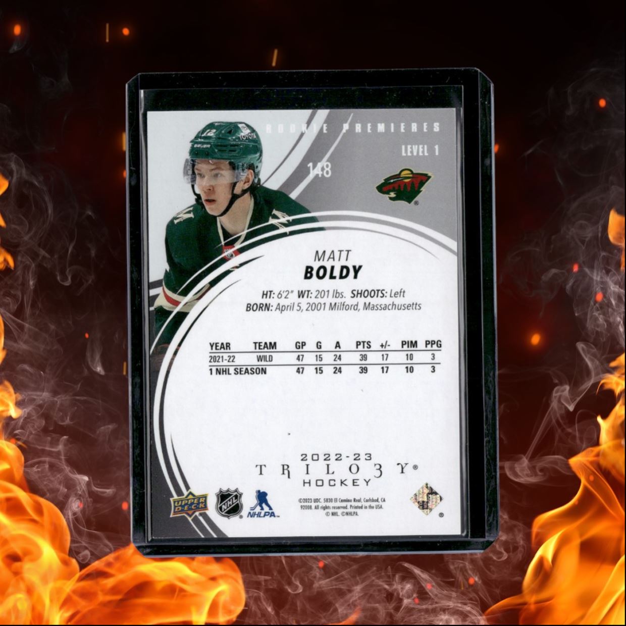 2023-24 Upper Deck Trilogy Matt Boldy Premieres Level 1 Rookie 984/999 #89